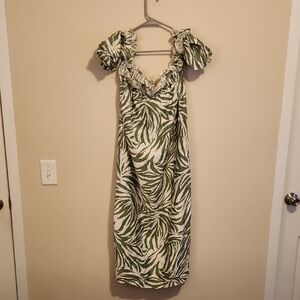 Leaf Print Off-Shoulder Dress